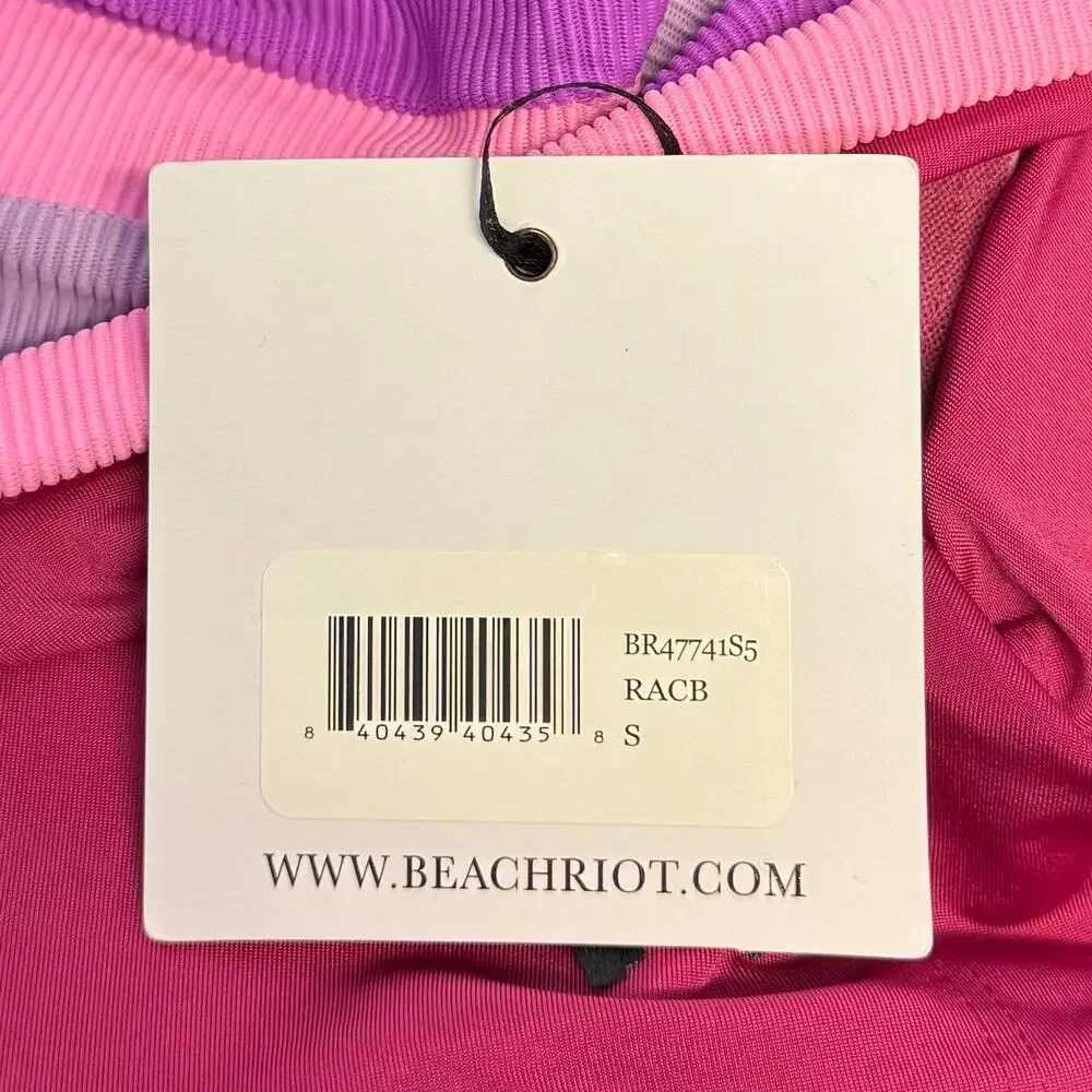 BEACH RIOT Jessa Bandeau One Piece Swimsuit Small Pink Raspberry Colorblock NWT - Picture 11 of 12